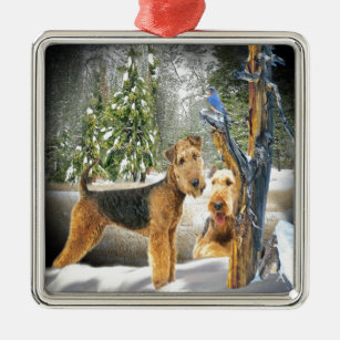 Airedale Terrier Winter Day gifts Metal Ornament