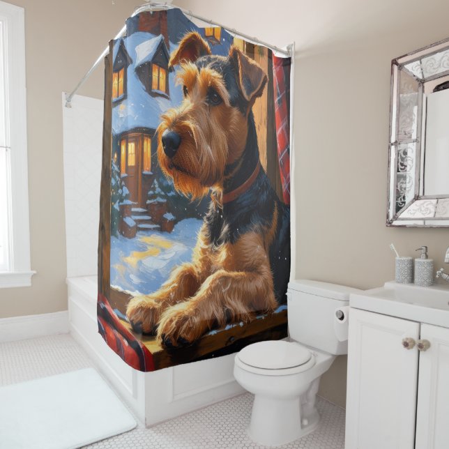 Airedale Terrier With Christmas Lights Holiday  (In Situ)