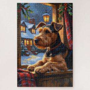Airedale Terrier With Christmas Lights Holiday  Jigsaw Puzzle