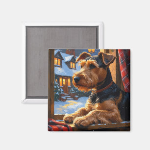 Airedale Terrier With Christmas Lights Holiday Magnet