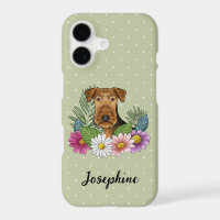 Airedale Terrier With Colourful Flowers And Name