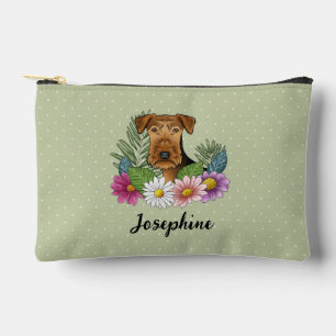 Airedale Terrier With Colourful Flowers And Name Accessory Pouch