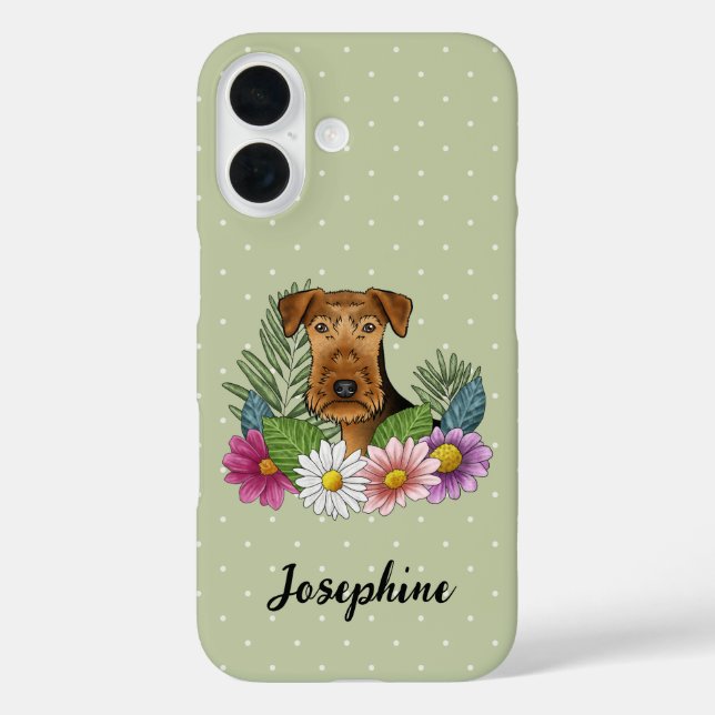 Airedale Terrier With Colourful Flowers And Name Case-Mate iPhone Case (Back)