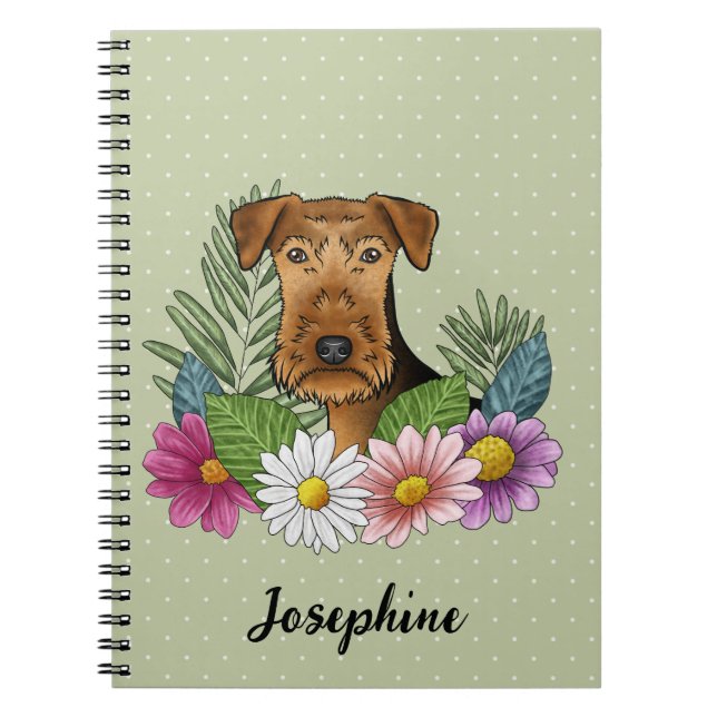 Airedale Terrier With Colourful Flowers And Name Notebook (Front)