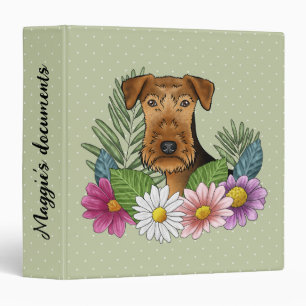 Airedale Terrier With Colourful Flowers And Text Binder