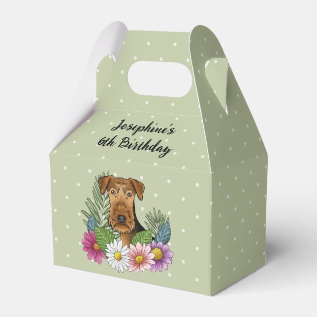 Airedale Terrier With Colourful Flowers Birthday Favor Box (Front Side)