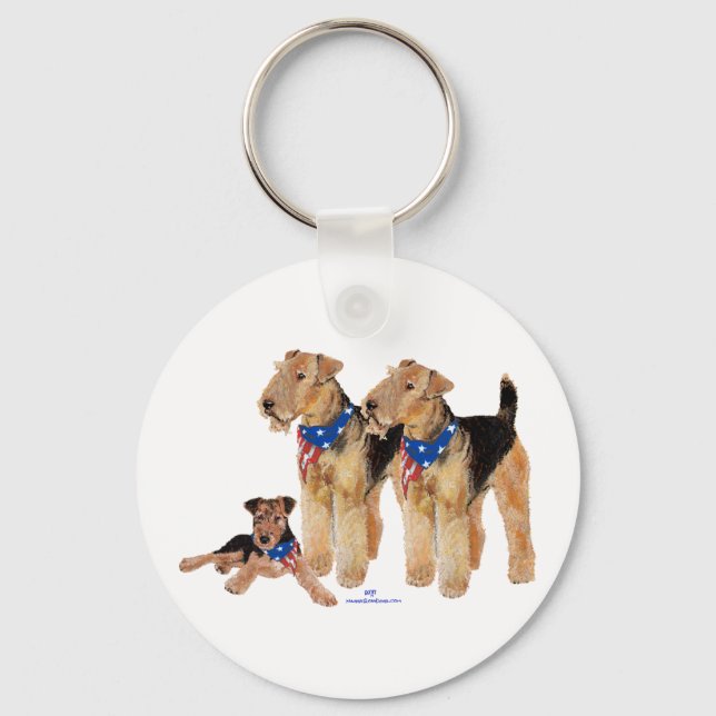 Airedale Terriers American Flag Keychain (Front)