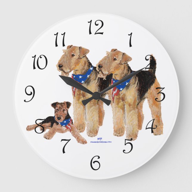 Airedale Terriers American Flag Large Clock (Front)