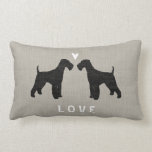 Airedale Terriers Love Lumbar Pillow<br><div class="desc">Airedale Terrier Silhouettes with Heart and Personalized Text. Makes a Nice Wedding Gift for Airedale Lovers.</div>