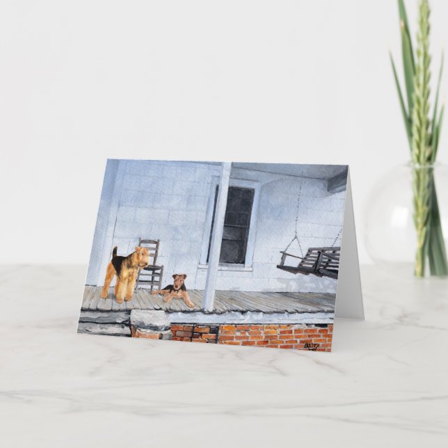 Airedale Terriers on the Veranda Card (Front)