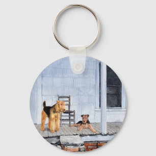 Airedale Terriers on the Veranda Keychain