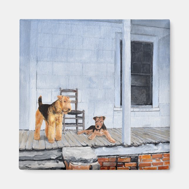 Airedale Terriers on the Veranda Magnet (Front)