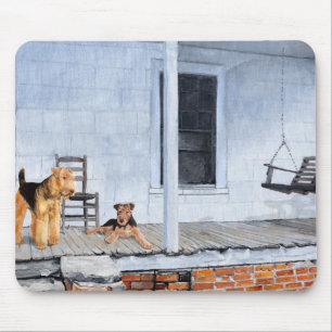Airedale Terriers on the Veranda Mouse Pad