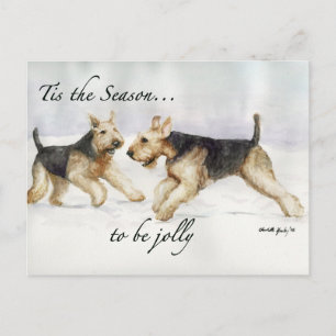 Airedale Tis the Seson art carte postale