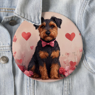 Airedale with Roses - Valentine's Day 6 Inch Round Button