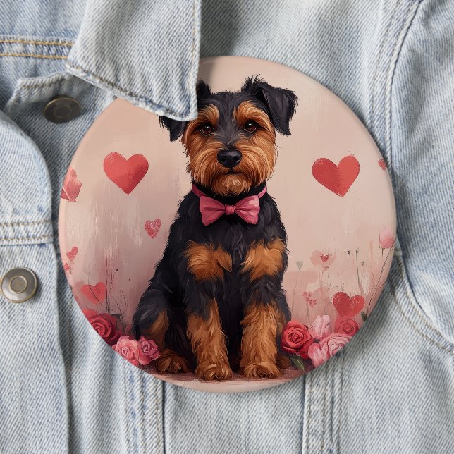 Airedale with Roses - Valentine's Day 6 Inch Round Button (In Situ)