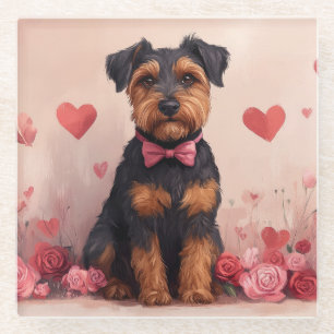 Airedale with Roses - Valentine's Day Glass Coaster