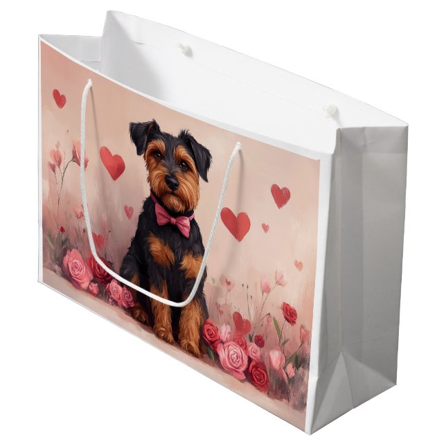 Airedale with Roses - Valentine's Day Large Gift Bag (Front Angled)