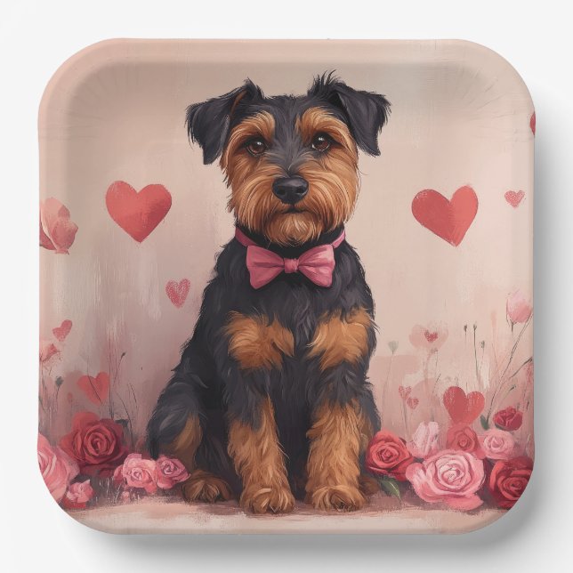 Airedale with Roses - Valentine's Day Paper Plate (Front)