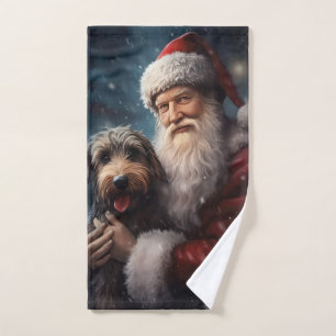 Airedale with Santa Claus Festive Christmas  Bath Towel Set