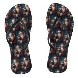 Airedale with Santa Claus Festive Christmas  Flip Flops