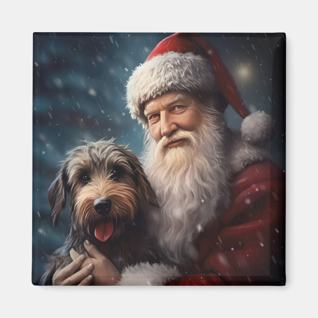 Airedale with Santa Claus Festive Christmas  Magnet (Front)