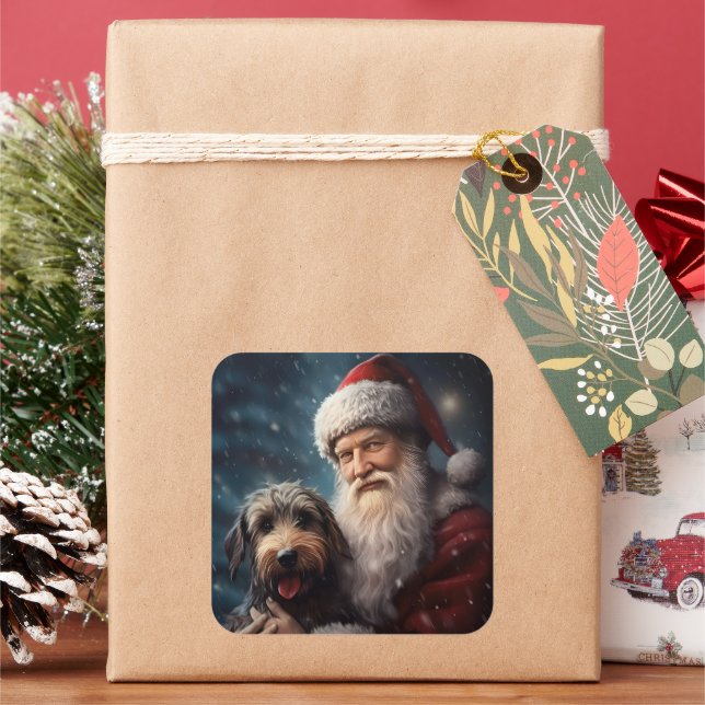 Airedale with Santa Claus Festive Christmas  Square Sticker (Holiday)