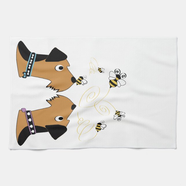 Airedales and Bees Kitchen Towel (Horizontal)