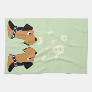 Airedales and Daisies Kitchen Towel