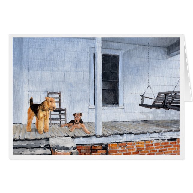 Airedales on the Porch (Front Horizontal)