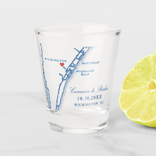 Airlie Gardens Wedding Favour Navy Wilmington Map Shot Glass