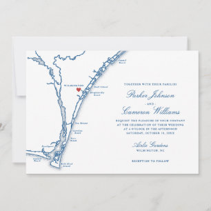 Airlie Gardens Wedding Navy Wilmington NC Map Invitation