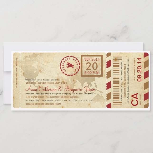 Airline Boarding Pass Ticket Wedding Invitation (Front)