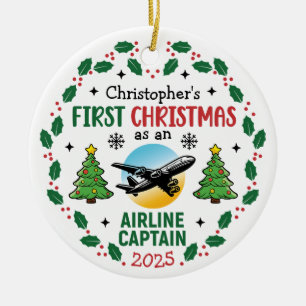 Airline Captain First Christmas Pilot Personalized Ceramic Ornament