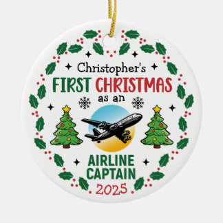 Airline Captain First Christmas Pilot Personalized Ceramic Ornament