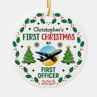 Airline First Officer Personalized Pilot Christmas Ceramic Ornament