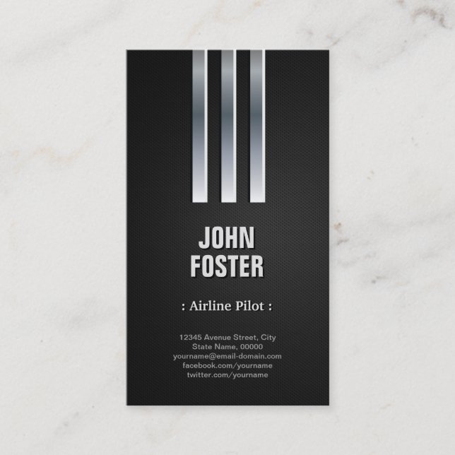 Airline Pilot - Steel Metal Look Business Card (Front)