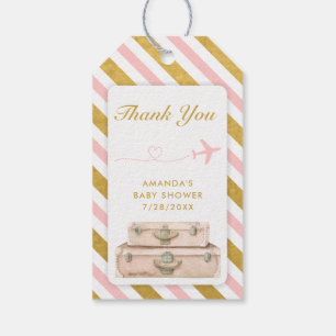 Airline Travel Baby Shower Pink Gold Chic Suitcase Gift Tags
