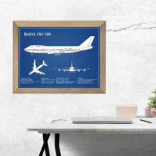 Airliner 747 - Airplane Blueprint Drawing Plan ABD Photo Print
