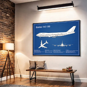 Airliner 747 - Airplane Blueprint Drawing Plan ABD Poster