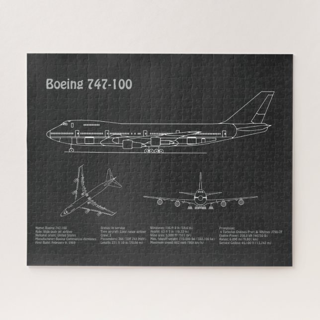 Airliner 747 - Airplane Blueprint Drawing Plans PD Jigsaw Puzzle (Horizontal)