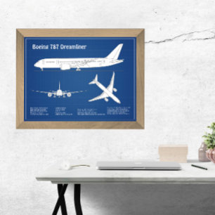 Airliner 787 - Airplane Blueprint Drawing Plan ABD Photo Print