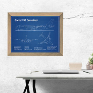 Airliner 787 - Airplane Blueprint Drawing Plans AD Photo Print