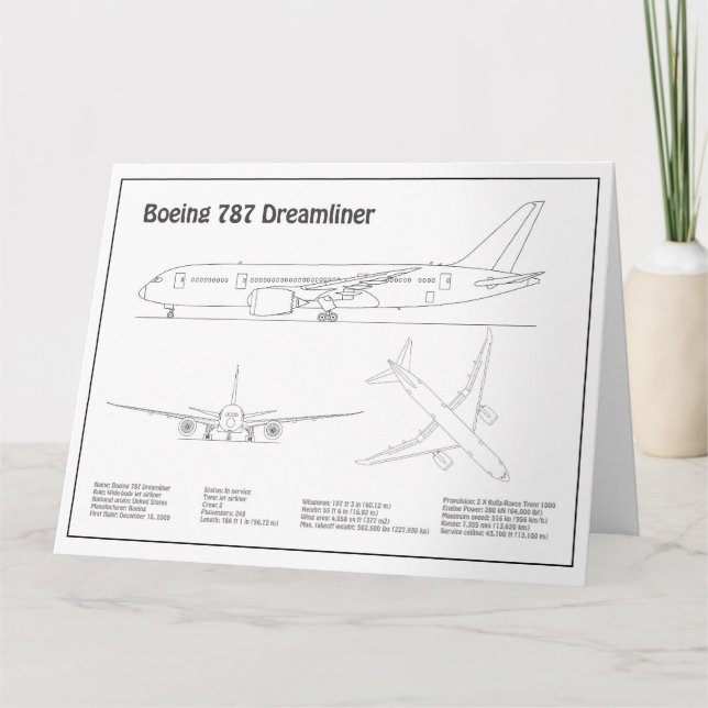 Airliner 787 - Airplane Blueprint Drawing Plans BD Thank You Card (Front)
