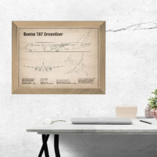 Airliner 787 - Airplane Blueprint Drawing Plans SD Photo Print