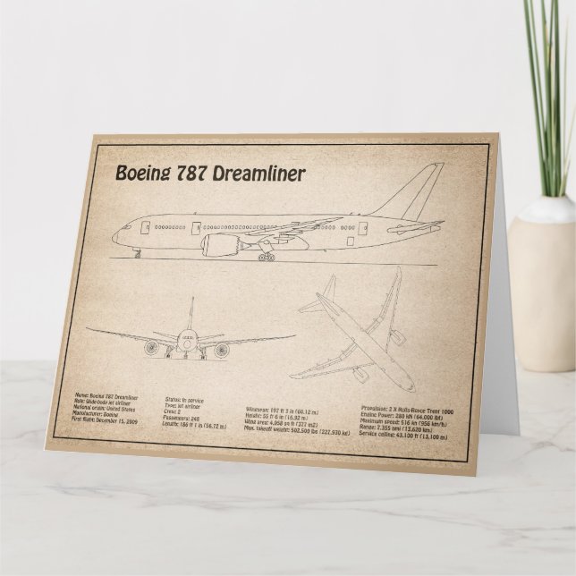 Airliner 787 - Airplane Blueprint Drawing Plans SD Thank You Card (Front)