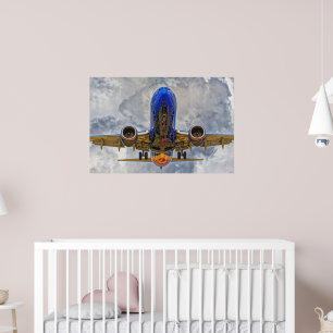 Airliner on final approach with very cloudy skies poster