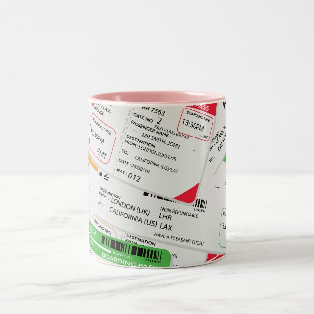 Airliner tickets Two-Tone coffee mug (Center)