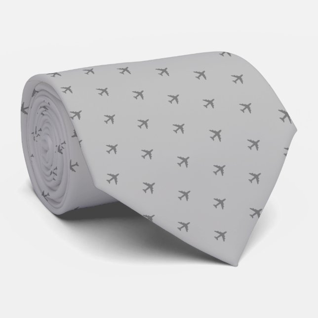 Airlines Grey Airplane Tie for a Pilot (Rolled)