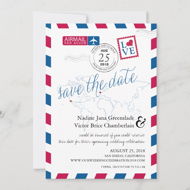 Airmail Heart New York and Italy Save the Date (Front)